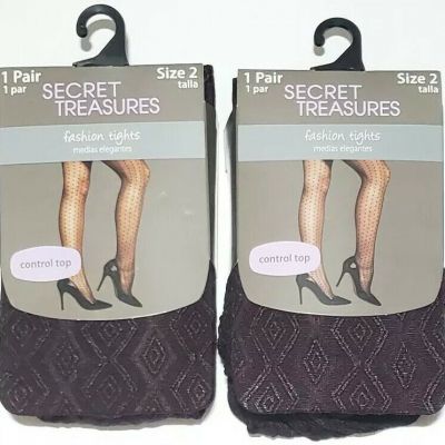 Secret Treasures Womens Size 2 Burgandy Diamond Pattern Fashion Tights 2 Pack